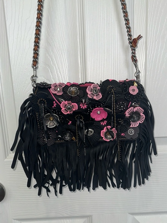 Coach Handbags - Coach Black Pink Wild Tea Rose Fringe Dinky NWOT Leather Never Carried